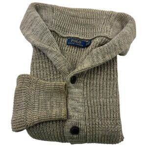 Polo Ralph Lauren Brown & Green Thick Knit Shawl Neck Cardigan Sweater Cotton XL